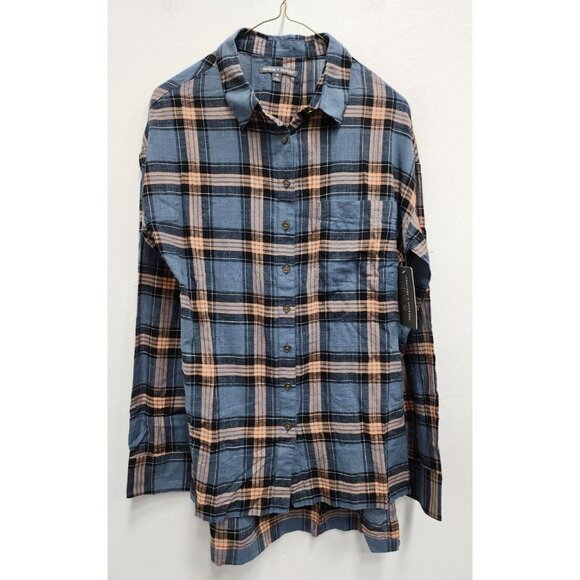 Threads 4 Thought Womens Shirt Size Medium Blue Plaid Organic Cotton Hi-Low NWT - Picture 1 of 10
